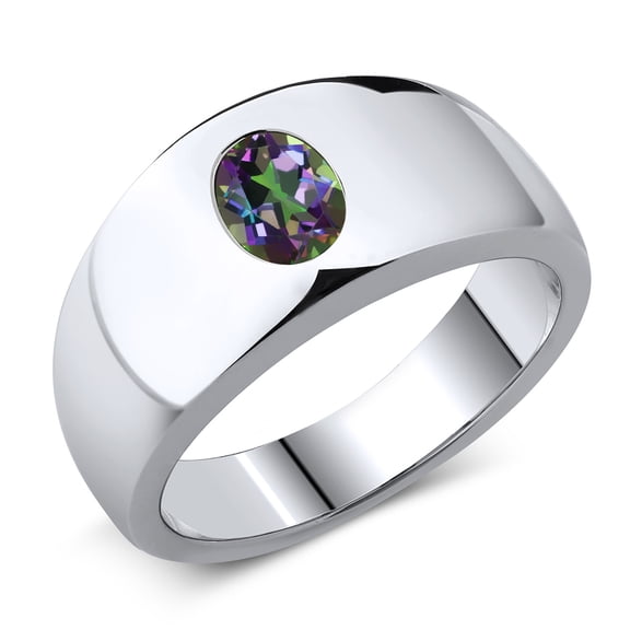 Gem Stone King Men's 925 Sterling Silver Green Mystic Topaz Ring | 1.58 Cttw | Oval 8X6MM | Gemstone November Birthstone | Size 10