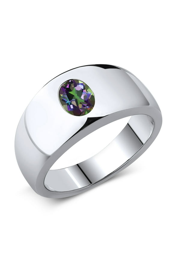 Men's 925 Sterling Silver Green Mystic Topaz Ring | 1.58 Cttw | Oval 8X6MM | Gemstone November Birthstone | Size 13