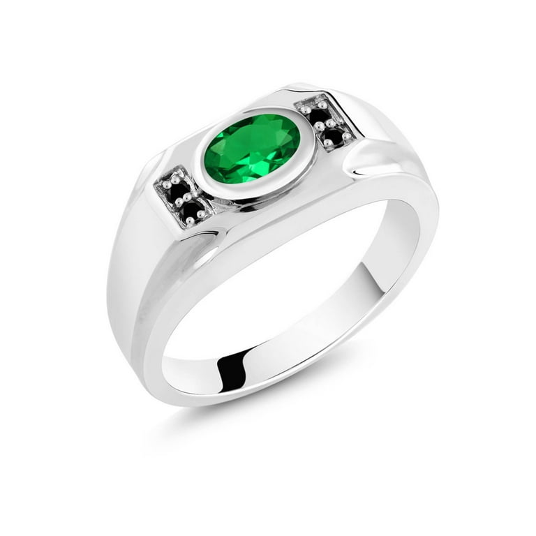 Gem Stone King Men's 925 Sterling Silver Green Nano Emerald and