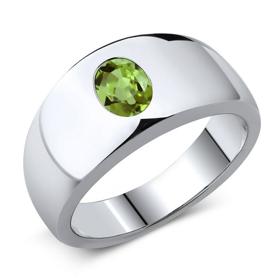 Gem Stone King 1.42 Cttw Green Peridot Ring for Men | 925 Sterling Silver | Oval 8X6MM | Gemstone August Birthstone | Size 7