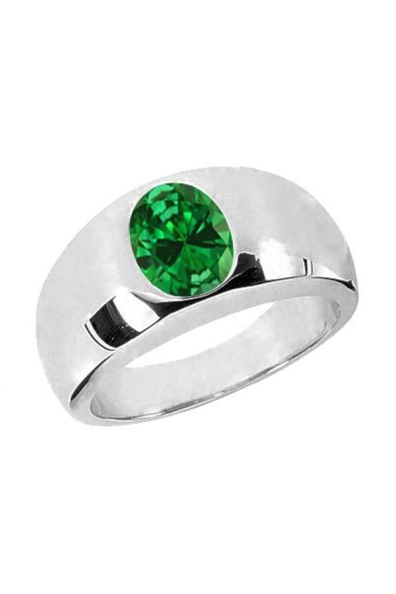 Men's 925 Sterling Silver Green Simulated Emerald Rings Ring for Men | 2.10 Cttw | Oval 8X6MM | Gemstone May Birthstone | Size 8