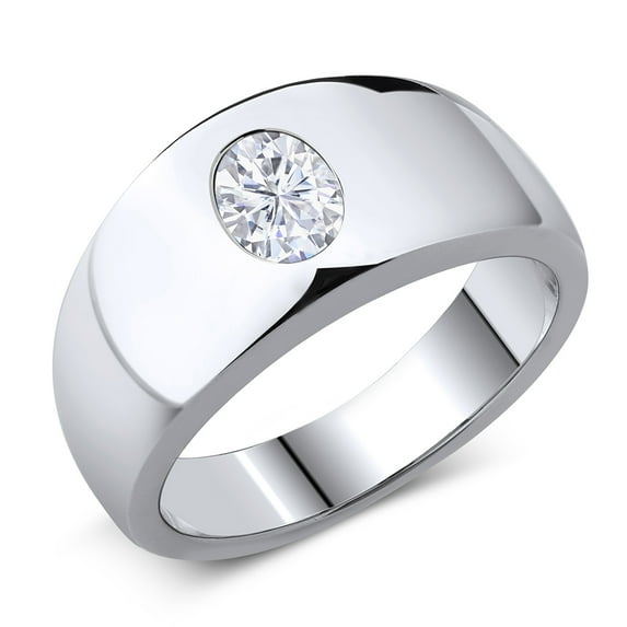 Gem Stone King Men's 925 Sterling Silver Moissanite Ring | 1.50 Cttw | Oval 8X6MM | Gemstone | Size 8