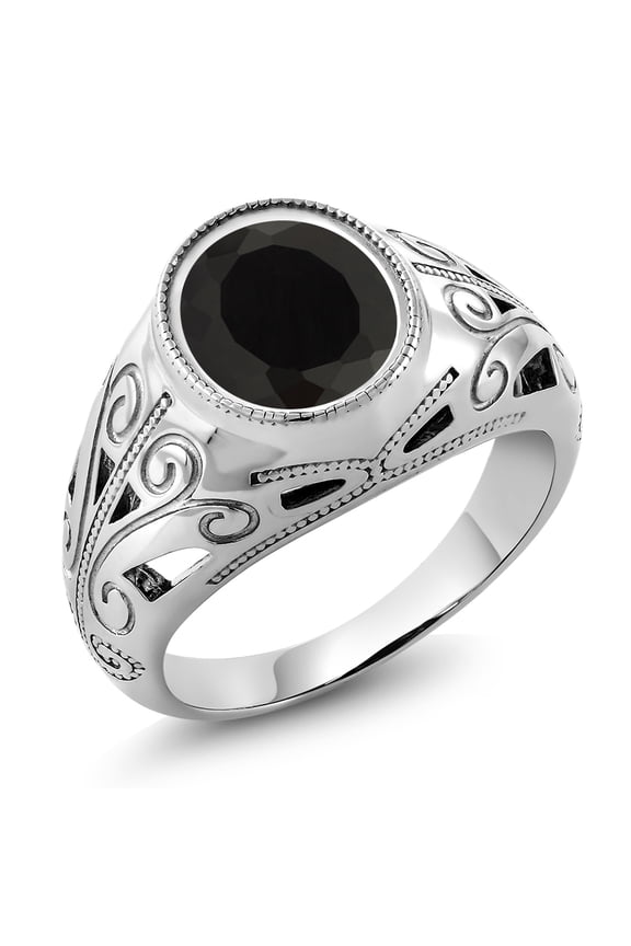 4.29 Cttw Black Onyx Ring for Men | 925 Sterling Silver | Oval 12X10MM | Gemstone Birthstone | Available 7,8,9,10,11,12,13