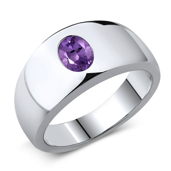 Gem Stone King Purple Amethyst Ring for Men | 925 Sterling Silver | 1.15 Cttw | Oval 8X6MM | Gemstone February Birthstone | Available in Size 7, 8, 9, 10, 11, 12, 13
