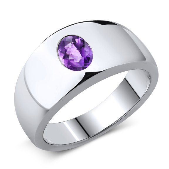 Gem Stone King Men's 925 Sterling Silver Purple Amethyst Ring | 1.20 Cttw | Oval Checkerboard 8X6MM | Gemstone February Birthstone | Size 9