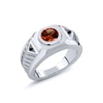 thumbnail image 1 of Gem Stone King Men's 925 Sterling Silver Red Garnet and Black Diamond Ring (1.63 Cttw, Gemstone Birthstone, Available in Size 7, 8, 9, 10, 11, 12, 13), 1 of 5