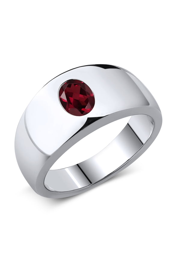 Men's 925 Sterling Silver Red Rhodolite Garnet Ring for Men | 1.35 Cttw | Oval 8X6MM | Gemstone January Birthstone (Size 9)