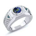 thumbnail image 1 of Gem Stone King Men's 925 Sterling Silver Round Blue Mystic Topaz and Blue Diamond Ring (2.03 Cttw, Available in Size 7, 8, 9, 10, 11, 12, 13), 1 of 2