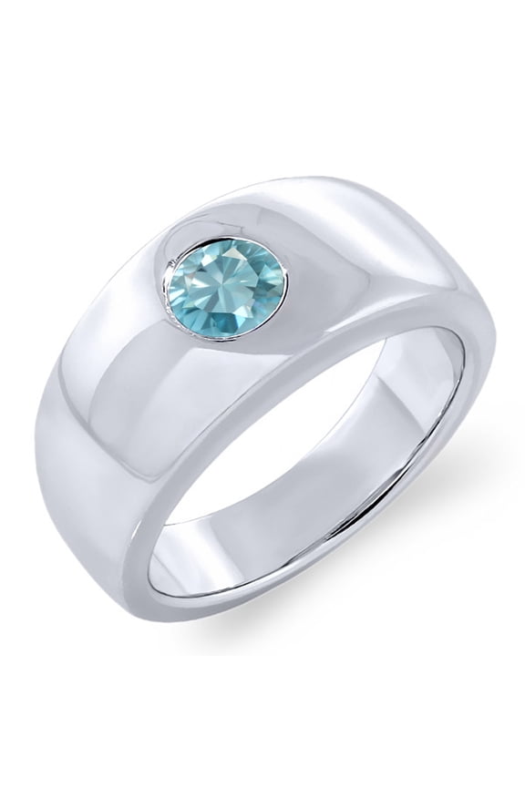 Men's 925 Sterling Silver Round Blue Zircon Ring (1.20 Cttw, Gemstone Birthstone,, Size 10)