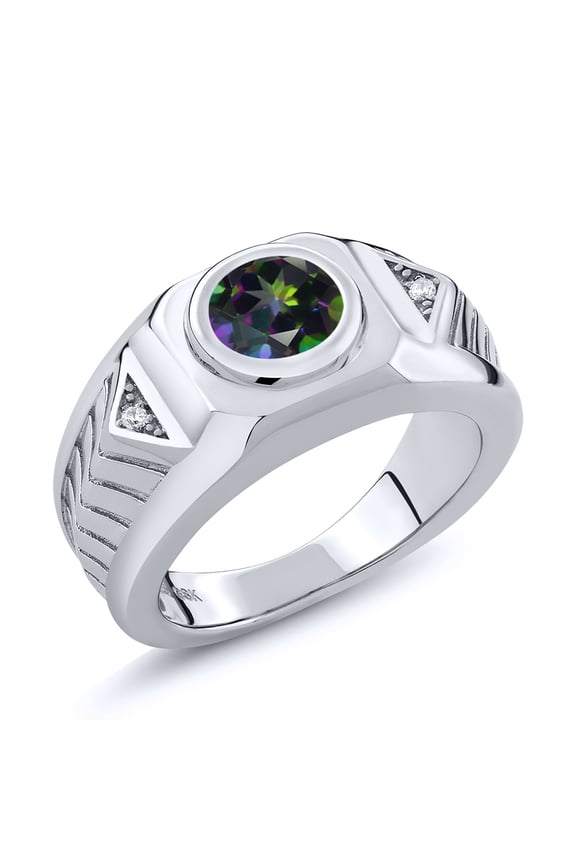 Men's 925 Sterling Silver Round Green Mystic Topaz Ring (2.73 Cttw, Gemstone Birthstone, Available in Size 7, 8, 9, 10, 11, 12, 13)