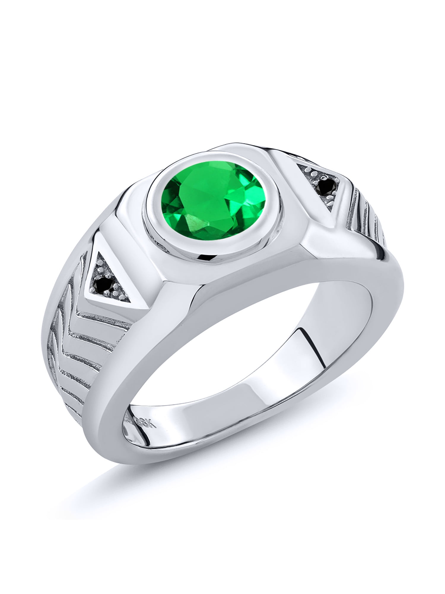 Gem Stone King Men's 925 Sterling Silver Round Green
