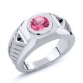 thumbnail image 1 of Gem Stone King Men's 925 Sterling Silver Round Pink Mystic Topaz and Black Diamond Ring (2.03 Cttw, Available in Size 7, 8, 9, 10, 11, 12, 13), 1 of 5