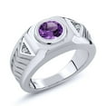 thumbnail image 1 of Gem Stone King Men's 925 Sterling Silver Round Purple Amethyst and White Moissanite Ring (1.73 Cttw, Gemstone Birthstone, Available in Size 7, 8, 9, 10, 11, 12, 13), 1 of 6