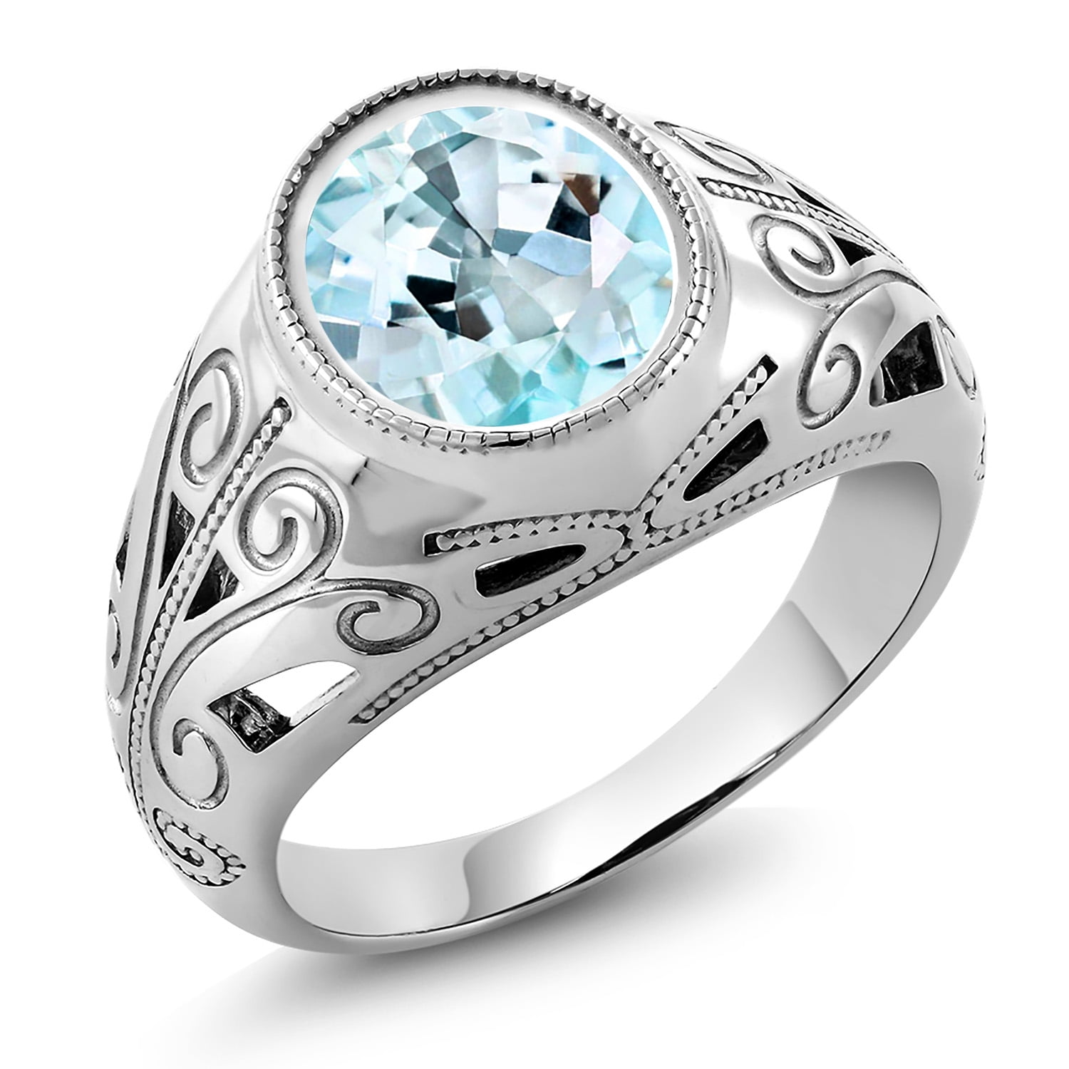 Gem Stone King Men's 925 Sterling Silver Sky Blue Topaz Ring (6.00 Cttw ...