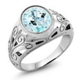 thumbnail image 1 of Gem Stone King Men's 925 Sterling Silver Sky Blue Topaz Ring (6.00 Cttw, Oval 12X10MM, Gemstone Birthstone, Available in Size 7, 8, 9, 11, 12, 13), 1 of 5