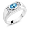thumbnail image 1 of Gem Stone King Men's 925 Sterling Silver Swiss Blue Topaz and White Created Sapphire Ring (1.66 Cttw, Gemstone November Birthstone, Oval 8X6MM,, Size 12), 1 of 3