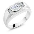 thumbnail image 1 of Gem Stone King Men's 925 Sterling Silver White Moissanite Ring (1.65 Cttw, Gemstone Birthstone, Oval 8X6MM,, Size 12), 1 of 3