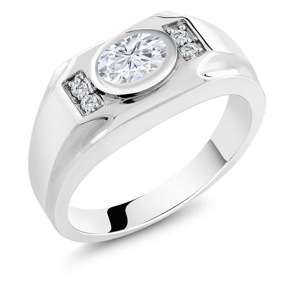 Gem Stone King Men's 925 Sterling Silver White Moissanite Ring (1.65 Cttw, Gemstone Birthstone, Oval 8X6MM,, Size 12)