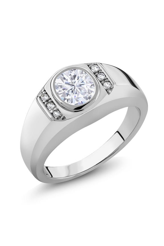 Men's 925 Sterling Silver White Moissanite and White Created Sapphire Ring for Men | 1.56 Cttw | Oval 8X6MM | Available in Size 7, 8, 9, 10, 11, 12, 13)
