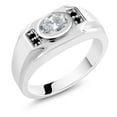 thumbnail image 1 of Gem Stone King Men's 925 Sterling Silver White Topaz and Black Diamond Ring (1.73 Cttw, Gemstone November Birthstone, Oval 8X6MM,, Size 13), 1 of 3