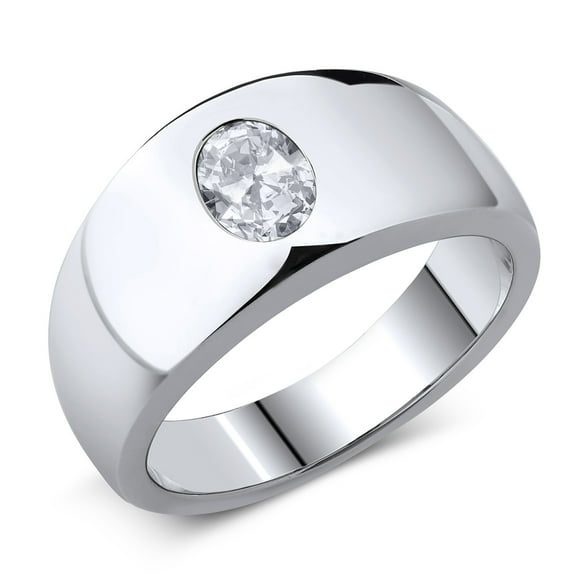 Gem Stone King Men's 925 Sterling Silver White Topaz Ring | 1.50 Cttw | Oval 8X6MM | Gemstone November Birthstone | Size 8