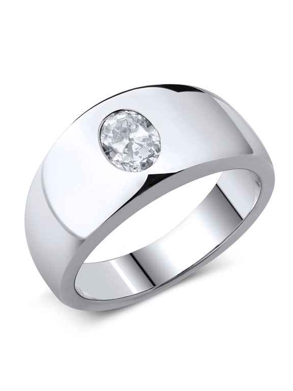 1.50 Cttw White Topaz Ring Ring for Men | 925 Sterling Silver | Oval 8X6MM | Gemstone November Birthstone | Available in Size 7, 8, 9, 10, 11, 12, 13 | Size 9