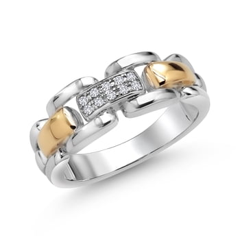 Gem Stone King Round White Lab Grown Diamond Wedding Band Ring for Men | 925 Sterling Silver and 10K Yellow Gold | 7MM Width | Size 6