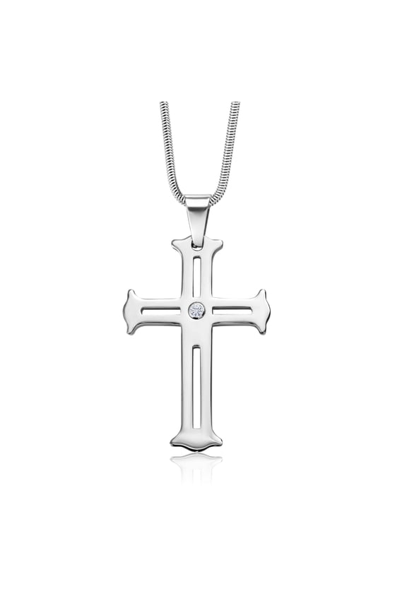 Men's Scratch-Proof Tungsten Carbide Religious Cross Pendant Necklace for Men with White Lab Grown Diamonds on Stainless Steel Chain | G-H Color | VS2-SI1 Clarity