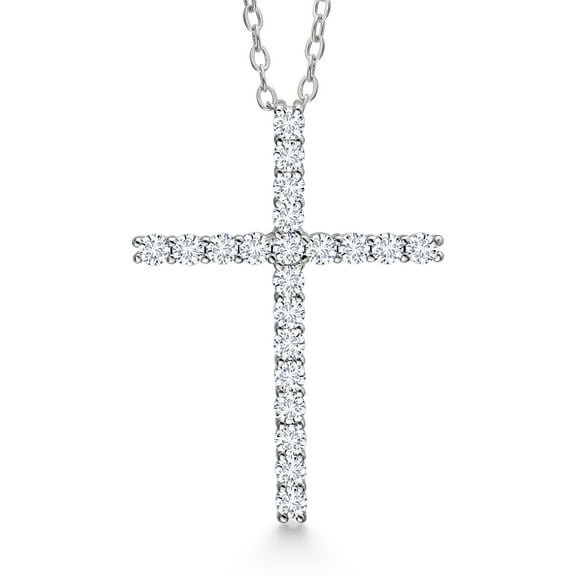 Gem Stone King Moissanite Cross Necklace | 0.17 Cttw | 17X12MM | Jesus Christian Religious Crucifix Jewelry Pendant Necklace for Women | with 18 inch Chain
