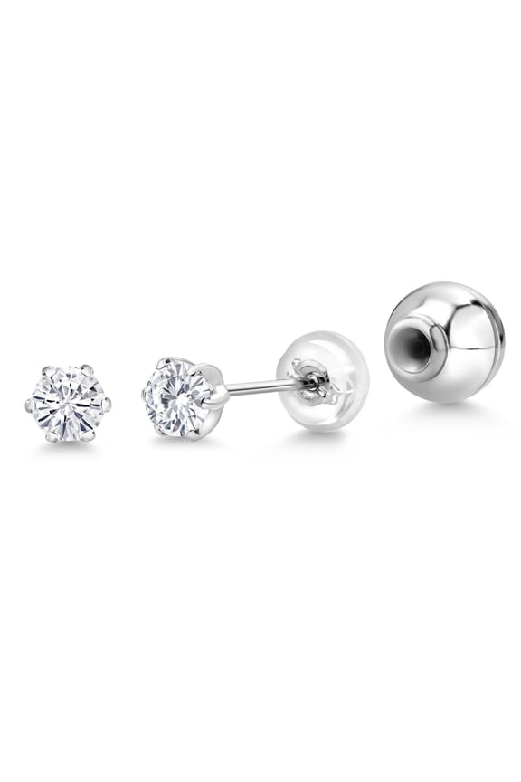 Moissanite Platinum Stud Earrings for Women Men | 0.20 Cttw | Gemstone Birthstone | Round 3MM