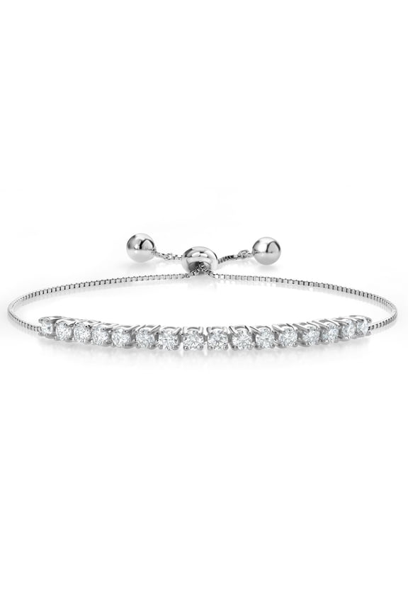 1.60 Cttw Moissanite Tennis Bracelet for Women | Bridal Wedding Fashion with Box Chain and Slider | Round 3MM | Adjustable Bolo Bracelet for Women | Easy-On Easy-Off