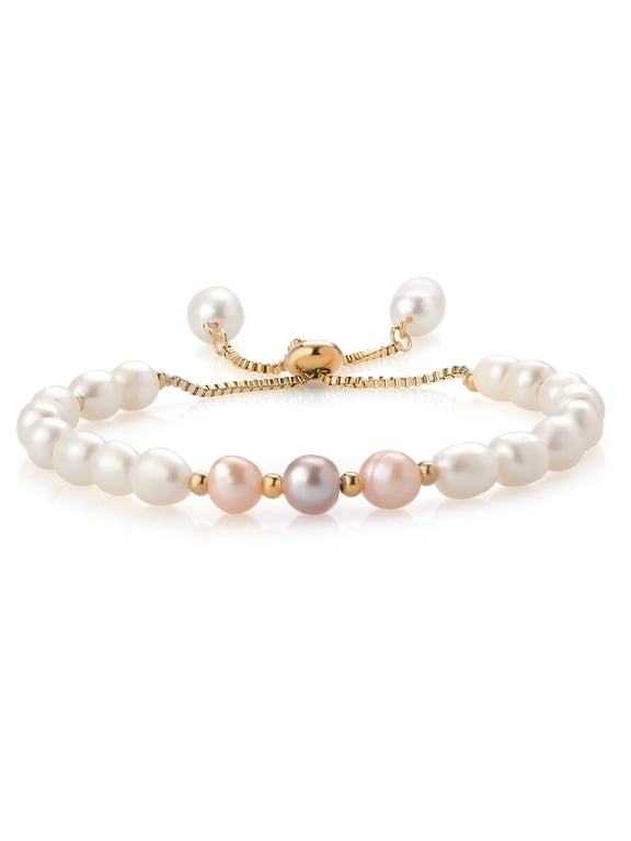 Multicolor Cultured Freshwater Pearl Box Chain Yellow Gold Plated Bracelet for Women with Slider Clasp Fully Adjustable up to 9 inch