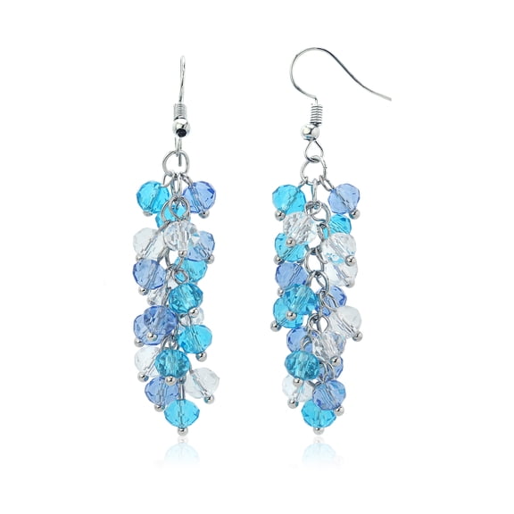 Gem Stone King Ocean Blue Cluster Faceted Crystal Dangle Hook Earrings for Women 2 inches