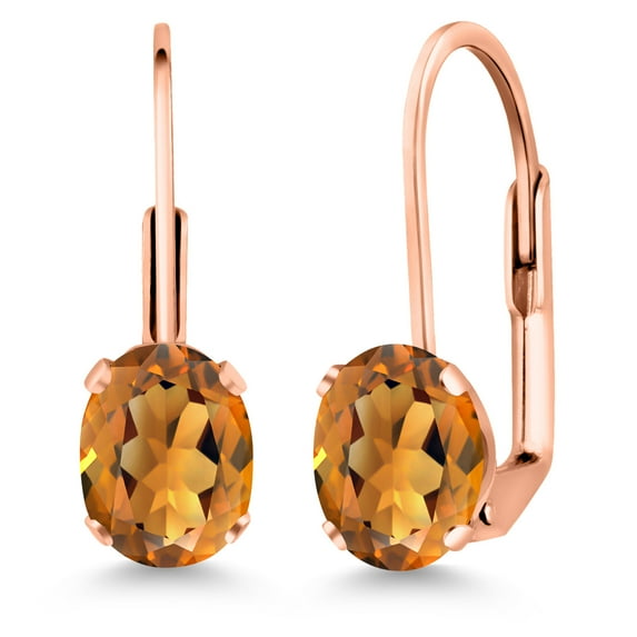 Gem Stone King Orange Red Madeira Citrine Rose Gold Plated Leverback Earrings for Women (1.40 Cttw, Gemstone Birthstone, Oval 7X5MM)