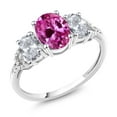thumbnail image 1 of Gem Stone King Oval Pink Created Sapphire and White Topaz in 10K White Gold Diamond Accent Ring, 1 of 4