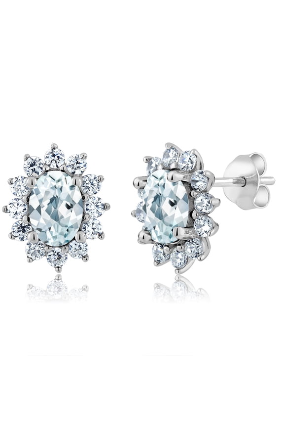 Oval Sky Blue Aquamarine 2.16 Ct 925 Sterling Silver Earrings
