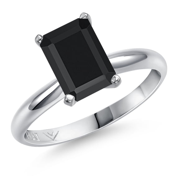 Gem Stone King PLAT-900 Platinum Black Onyx Engagement Ring for Women | 2.10 Cttw | Octagon 9X7MM | Gemstone December Birthstone | Size 8