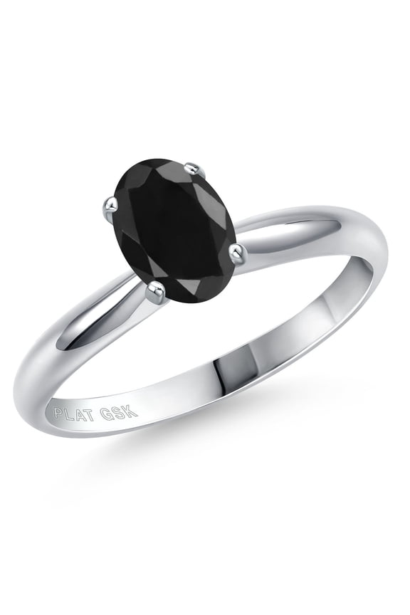 PLAT-900 Platinum Black Sapphire Engagement Ring for Women | 1.10 Cttw | Oval 7X5MM | Gemstone September Birthstone | Size 5