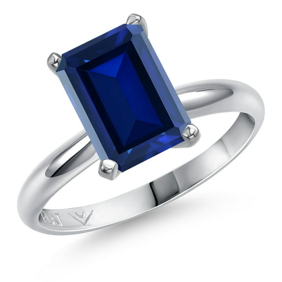 Gem Stone King PLAT-900 Platinum Blue Created Sapphire Engagement Ring for Women | 4.00 Cttw | Octagon 10X8MM | Gemstone September Birthstone | Size 5
