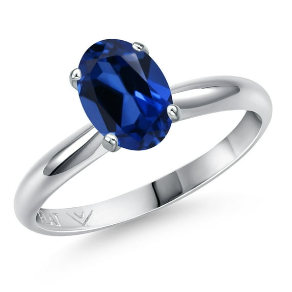 Gem Stone King PLAT-900 Platinum Blue Created Sapphire Engagement Ring for Women | 1.60 Cttw | Oval 8X6MM | Gemstone September Birthstone | Size 8