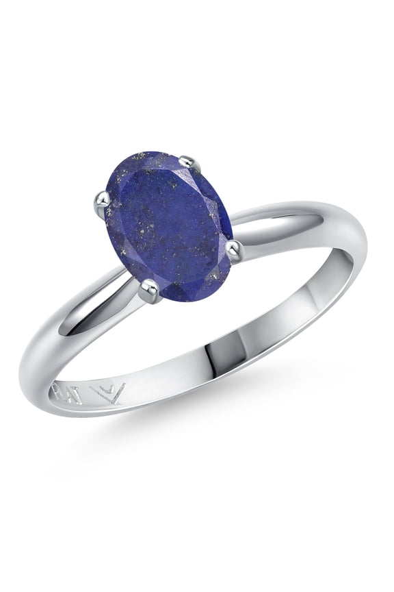 PLAT-900 Platinum Blue Lapis Engagement Ring for Women | 1.40 Cttw | Oval 8X6MM | Gemstone Birthstone | Size 6