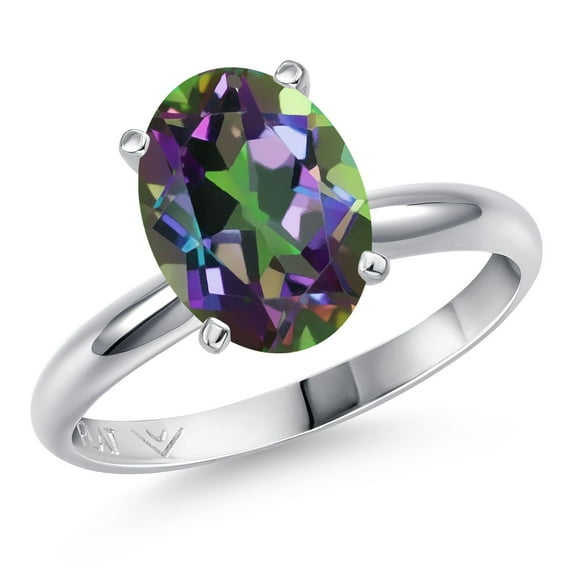 Gem Stone King PLAT-900 Platinum Green Mystic Quartz Engagement Ring for Women | 3.00 Cttw | Oval 10X8MM | Gemstone Birthstone | Size 7