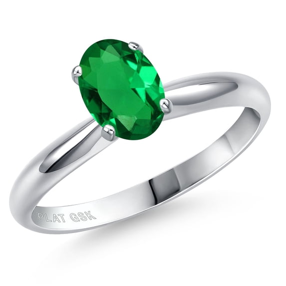 Gem Stone King PLAT-900 Platinum Green Nano Emerald Engagement Ring for Women | 0.60 Cttw | Oval 7X5MM | Gemstone May Birthstone | Size 8