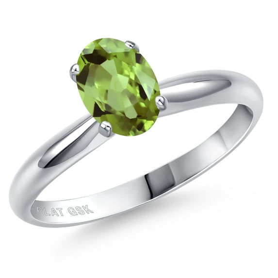 Gem Stone King PLAT-900 Platinum Green Peridot Engagement Ring for Women | 0.90 Cttw | Oval 7X5MM | Gemstone August Birthstone | Size 9