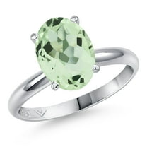 Gem Stone King PLAT-900 Platinum Green Prasiolite Engagement Ring for Women | 2.40 Cttw | Oval 10X8MM | Gemstone Birthstone | Size 6