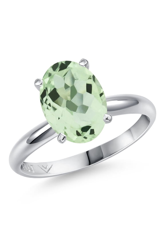 PLAT-900 Platinum Green Prasiolite Engagement Ring for Women | 2.40 Cttw | Oval 10X8MM | Gemstone Birthstone | Size 6