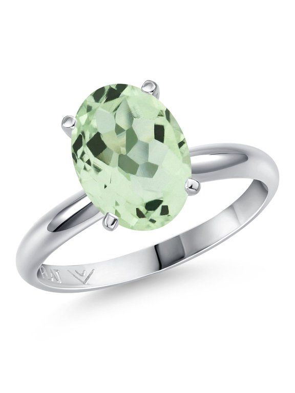 PLAT-900 Platinum Green Prasiolite Engagement Ring for Women | 2.40 Cttw | Oval 10X8MM | Gemstone Birthstone | Size 9