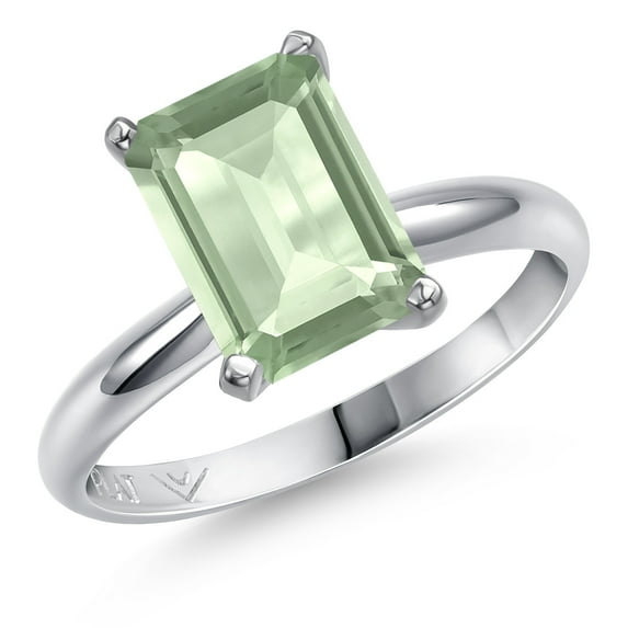 Gem Stone King PLAT-900 Platinum Green Prasiolite Engagement Ring for Women | 2.90 Cttw | Octagon 10X8MM | Gemstone Birthstone | Size 5