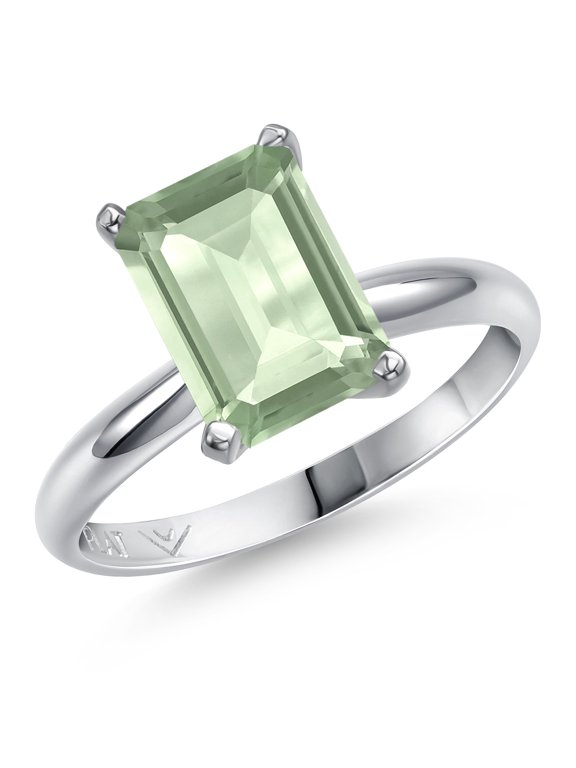 PLAT-900 Platinum Green Prasiolite Engagement Ring for Women | 2.90 Cttw | Octagon 10X8MM | Gemstone Birthstone | Size 8