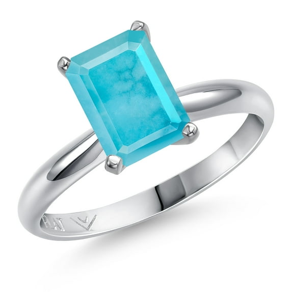 Gem Stone King PLAT-900 Platinum Green Turquoise Engagement Ring for Women | 1.80 Cttw | Emerald Cut 9X7MM | Gemstone Birthstone | Size 8